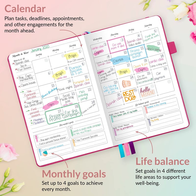 GoGirl Planner and Organizer for Women â€“ A5 Size Weekly Planner, Goals Journal & Agenda to Improve Time Management, Productivity & Live Happier. Undated â€“ Start Anytime, Lasts 1 Year â€“ Hot Pink - Image 4